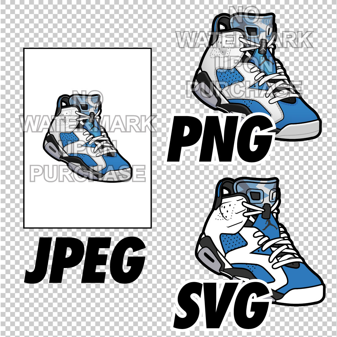 Air Jordan 6 White UNC JPEG PNG SVG right & left shoe bundle preview image.