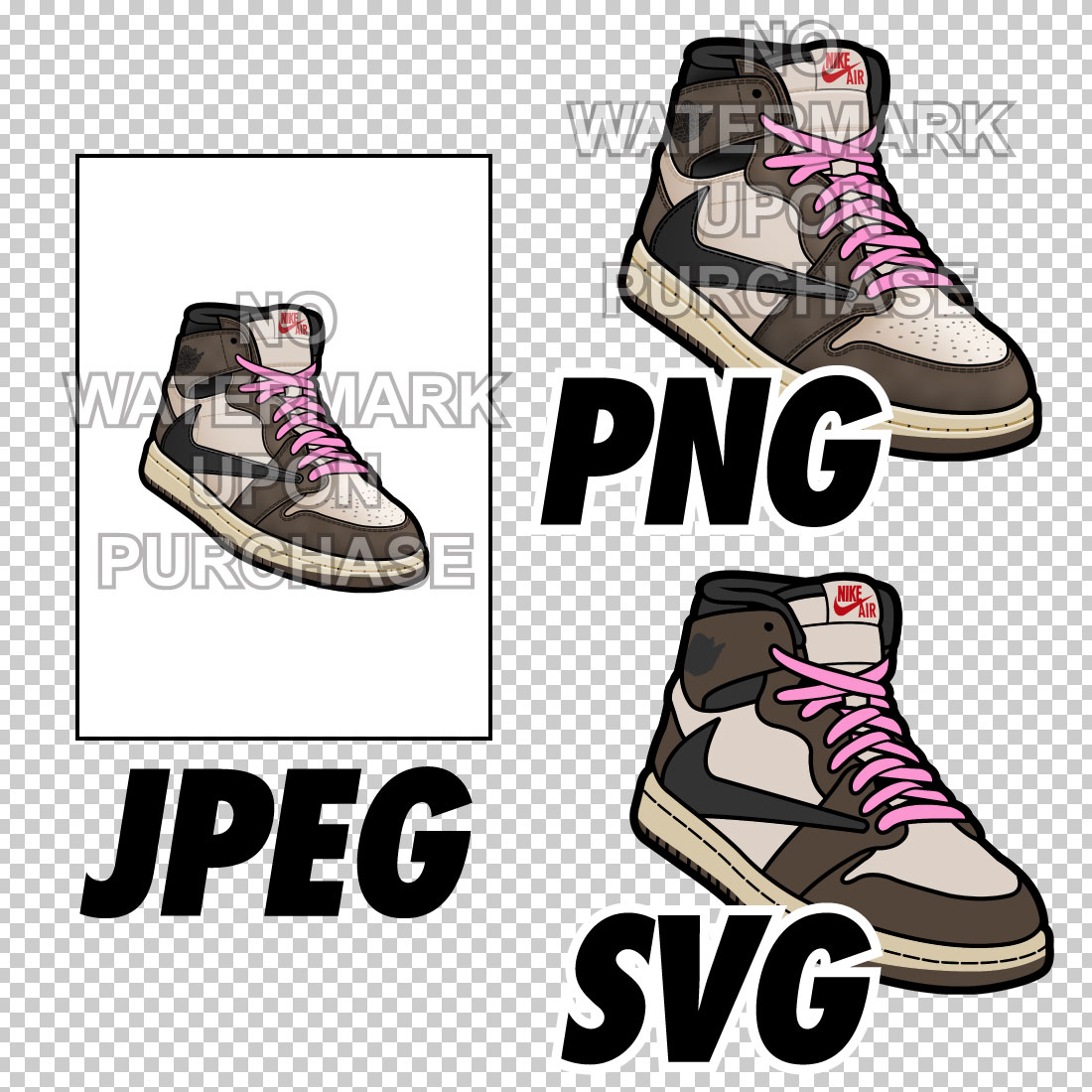 Air Jordan 1 Travis Scott JPEG PNG SVG right & left shoe bundle preview image.