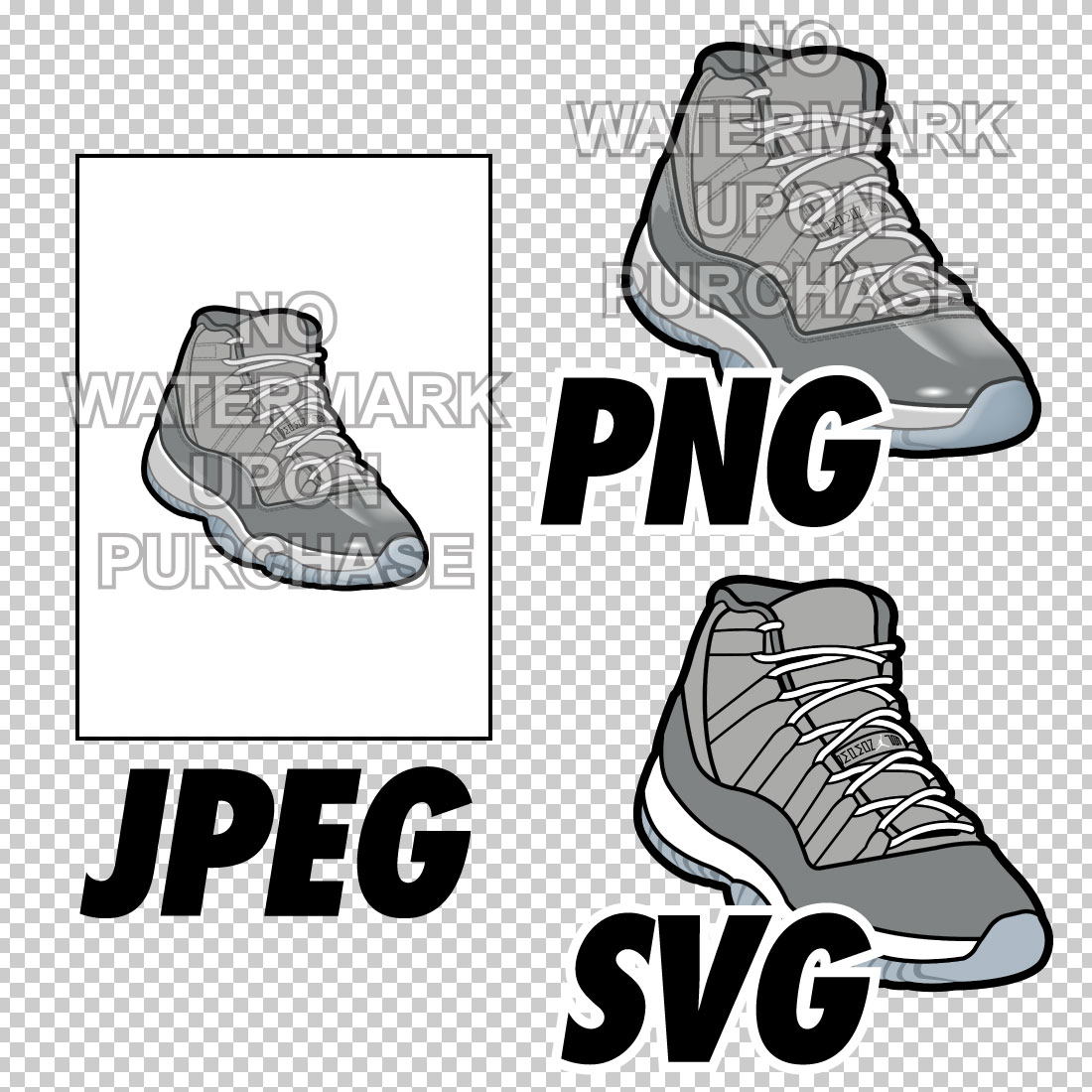 Air Jordan 11 Cool Grey JPEG PNG SVG right & left shoe bundle preview image.