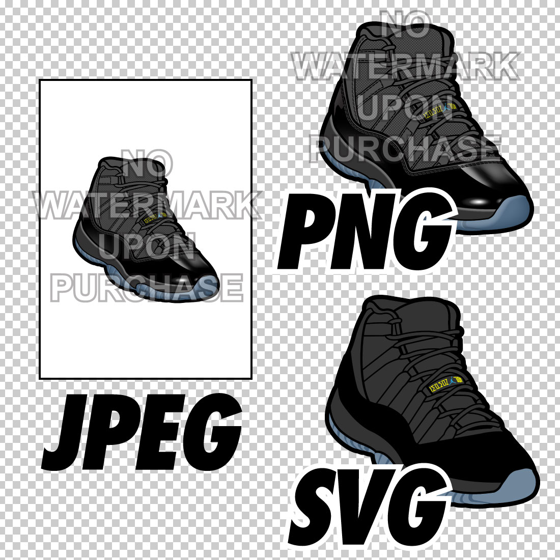 Air Jordan 11 Gamma Blue JPEG PNG SVG right & left shoe bundle Digital Download preview image.