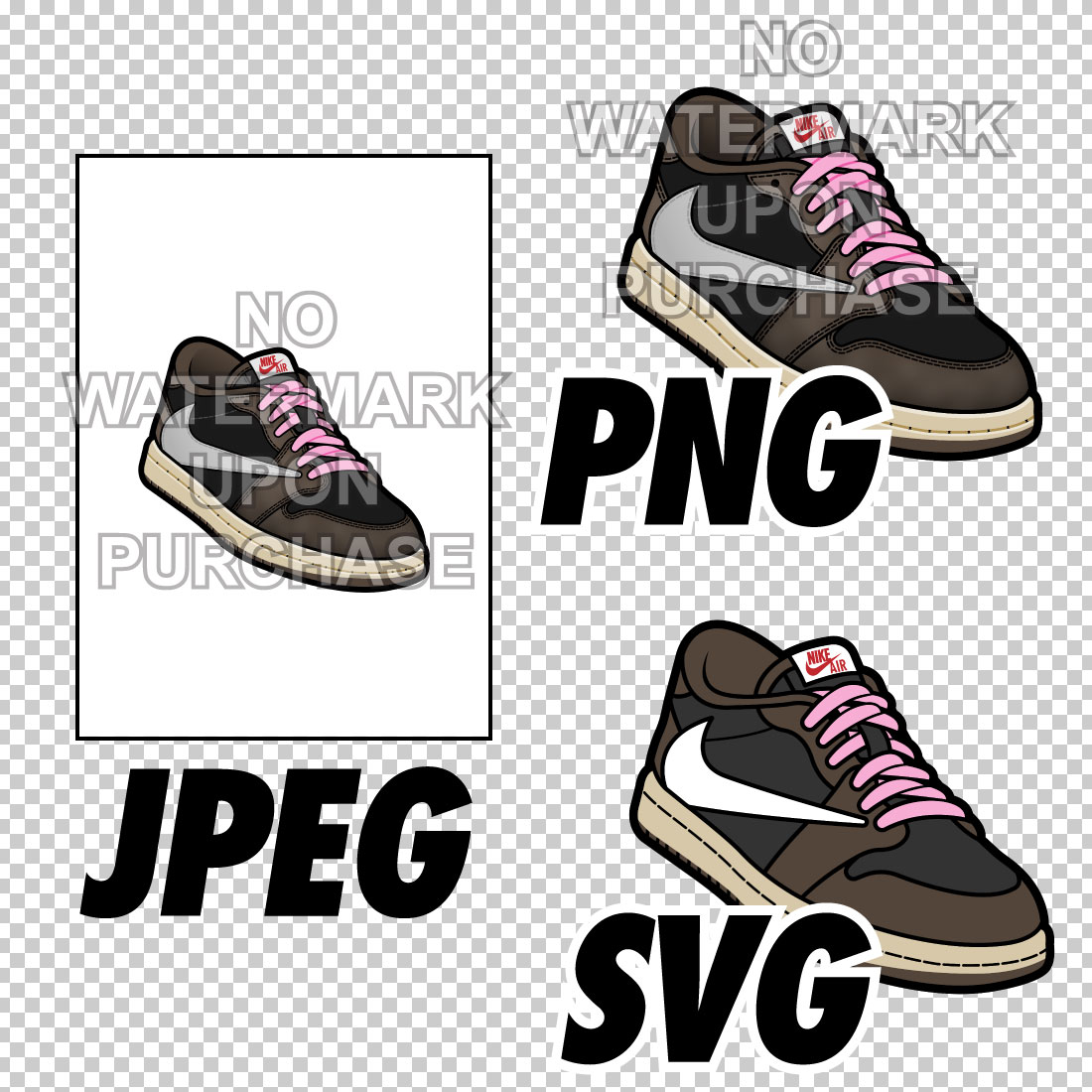 Air Jordan 1 Low Travis Scott JPEG PNG SVG Left & Right Shoe digital download preview image.