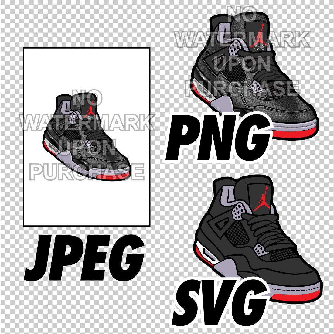 Air Jordan 4 Bred Reimagined JPEG PNG SVG Sneaker Art right & left shoe bundle preview image.