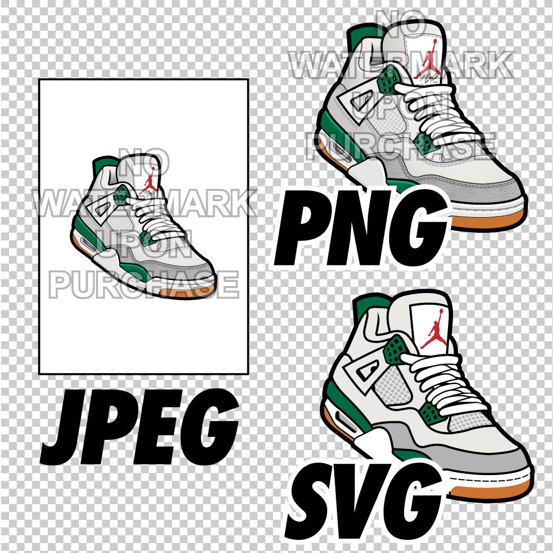 Air Jordan 4 SB Pine Green JPEG PNG SVG Sneaker Art Right & Left Shoe Bundle preview image.