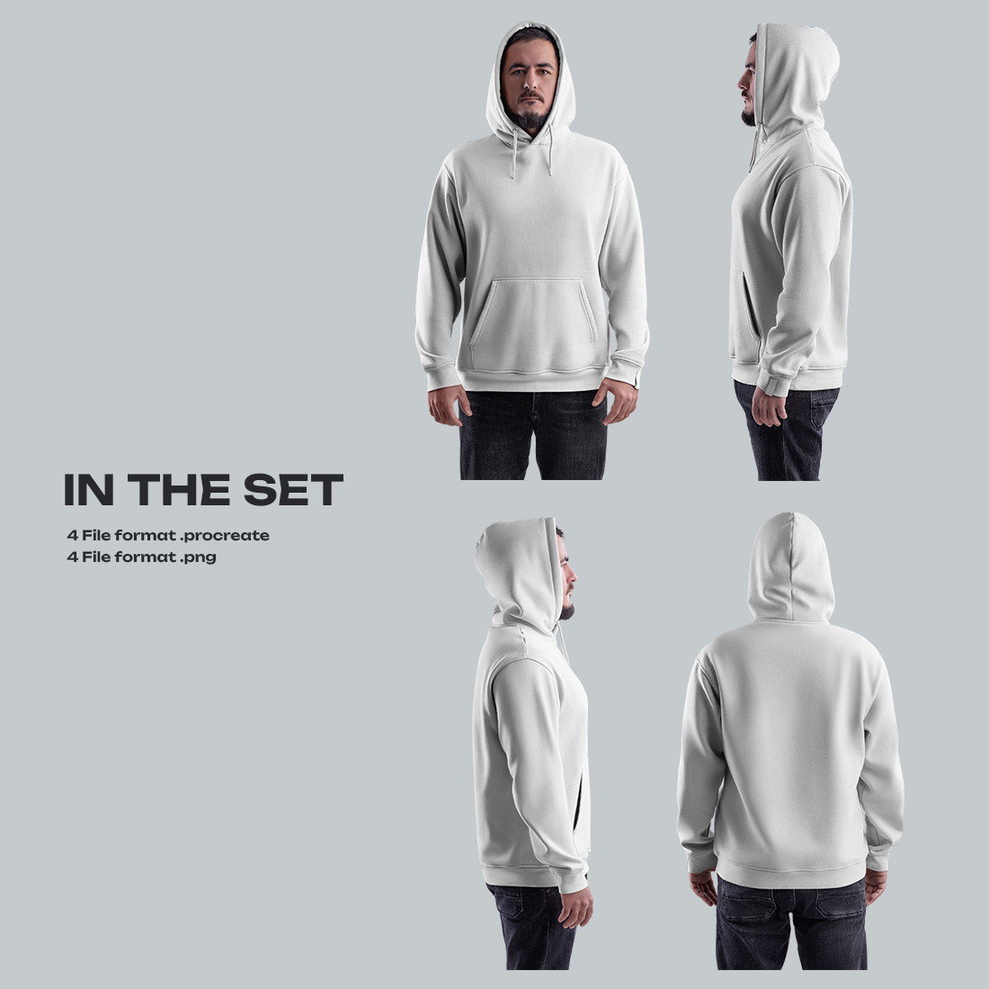 4 Mockups Oversize Hoodie Front, Back and Side View for Procreate preview image.