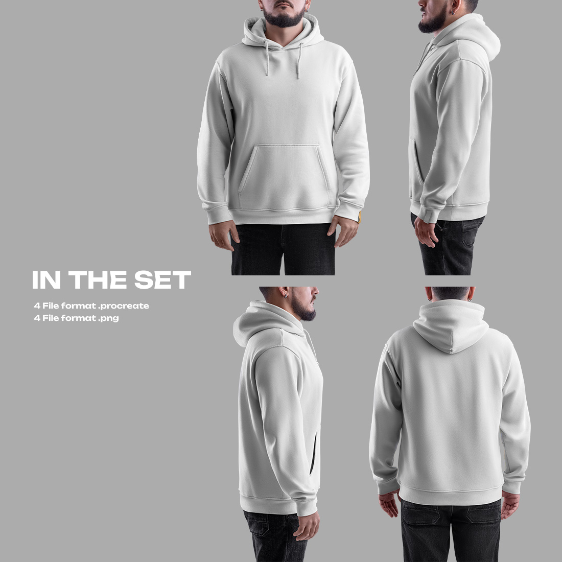 4 Mockups Oversize Hoodie Front, Back and Side View for Procreate preview image.