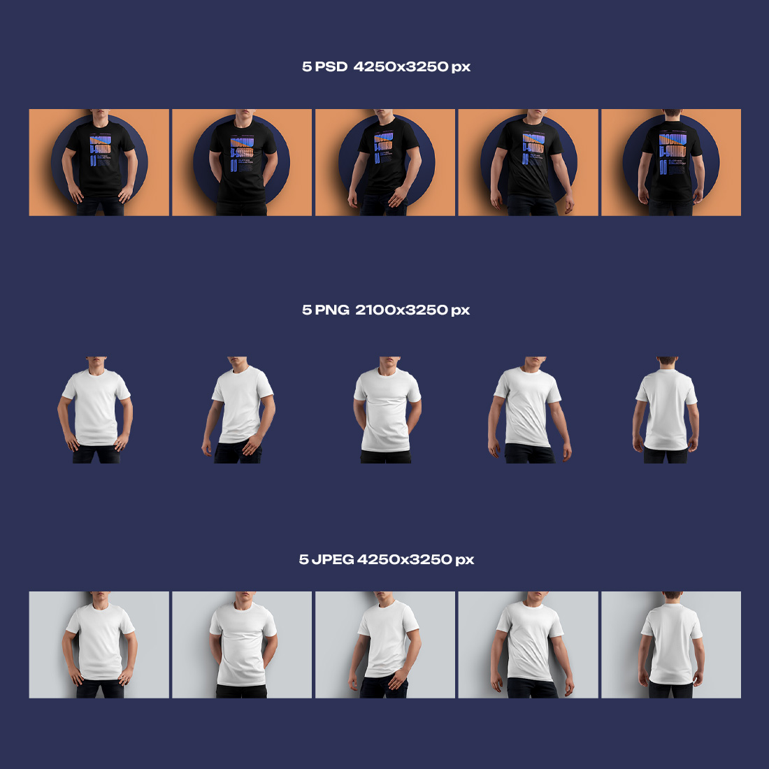 5 Mockups Man T-Shirt preview image.