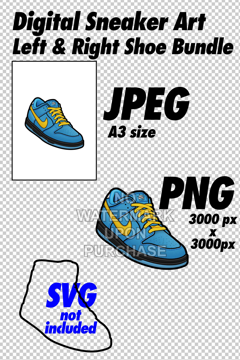 Dunk Low Powerpuff Girls Bubbles JPEG PNG Sneaker Art Right & Left Shoe Bundle pinterest preview image.