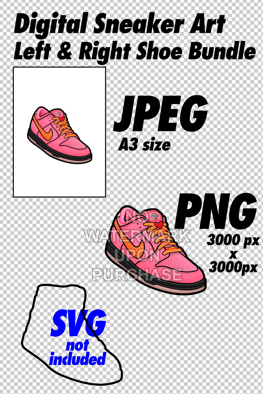 Dunk Low Powerpuff Girls Blossom JPEG PNG Sneaker Art right & left shoe bundle pinterest preview image.