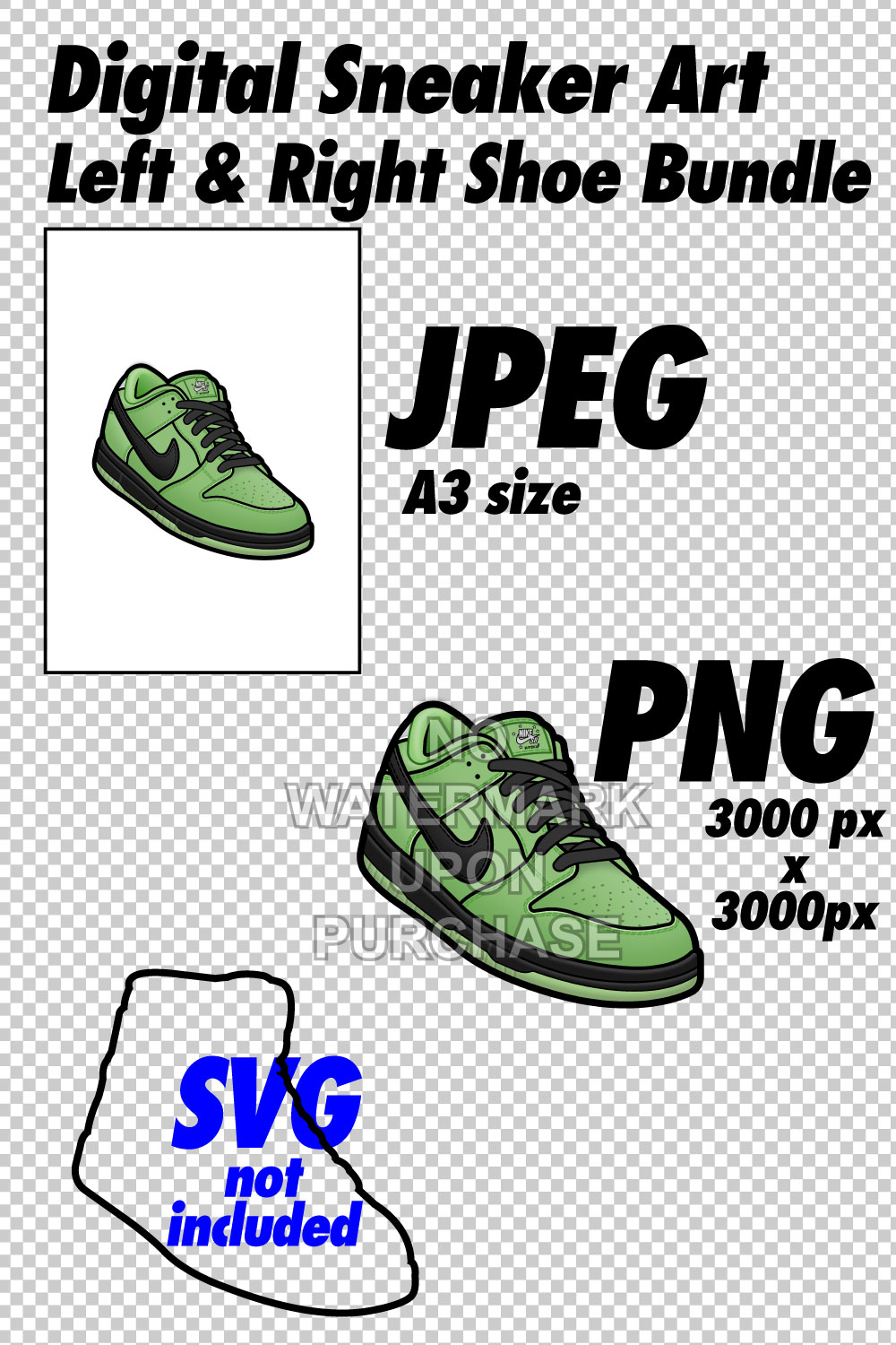 Dunk Low Powerpuff Girls Buttercup JPEG PNG Sneaker Art Right & Left Shoe Bundle pinterest preview image.