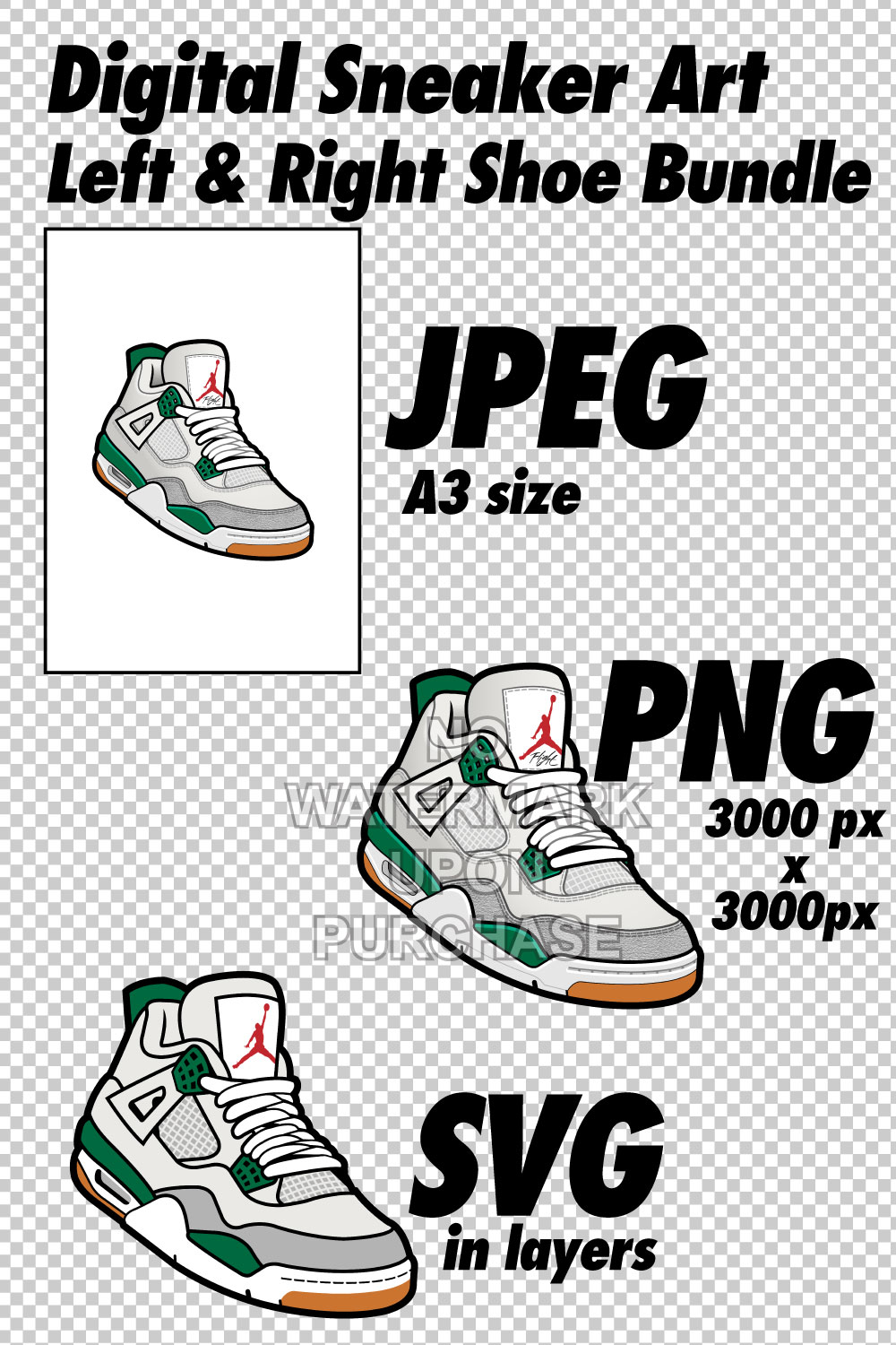 Air Jordan 4 SB Pine Green JPEG PNG SVG Sneaker Art Right & Left Shoe Bundle pinterest preview image.