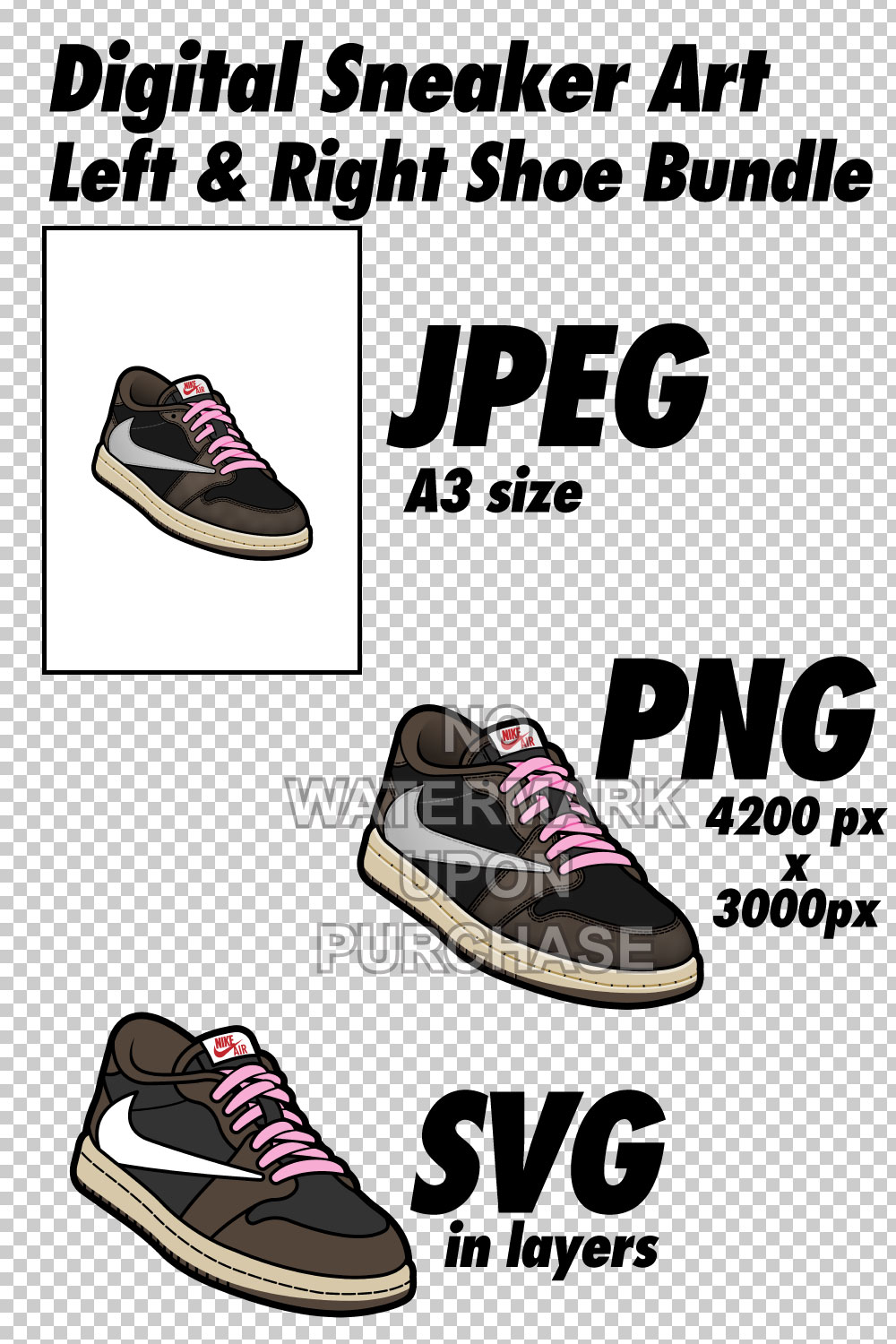Air Jordan 1 Low Travis Scott JPEG PNG SVG Left & Right Shoe digital download pinterest preview image.