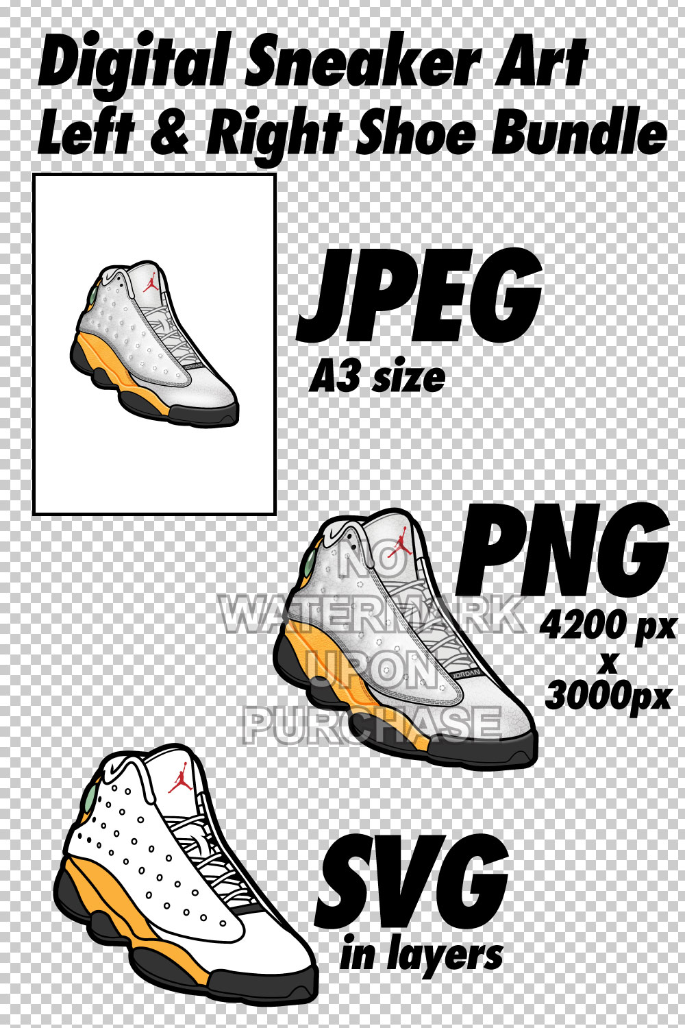 Air Jordan 13 Del Sol JPEG PNG SVG right & left shoe bundle pinterest preview image.