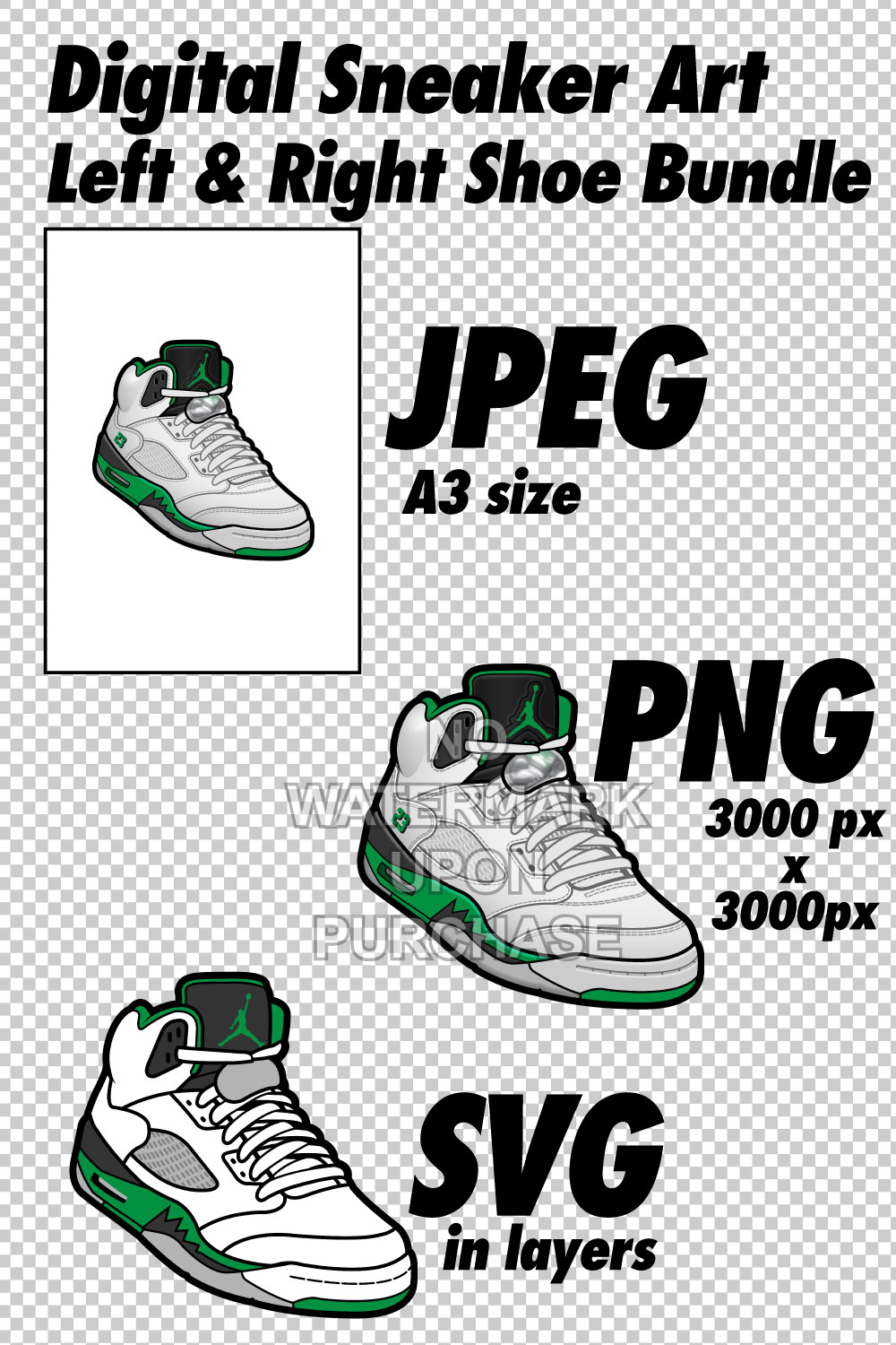 Air Jordan 5 Lucky Green JPEG PNG SVG right & left shoe bundle pinterest preview image.
