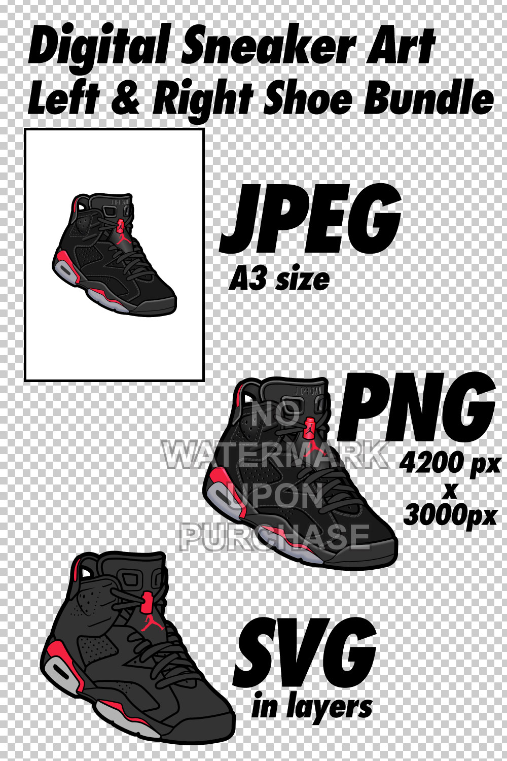 Air Jordan 6 Black Infrared JPEG PNG SVG right & left shoe bundle pinterest preview image.