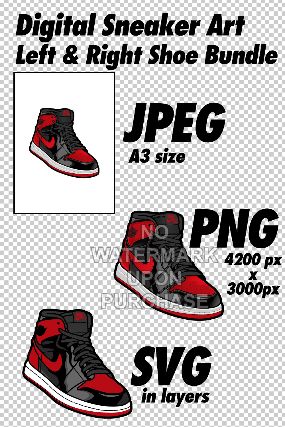 Air Jordan 1 Patent Bred JPEG PNG SVG right & left shoe bundle pinterest preview image.