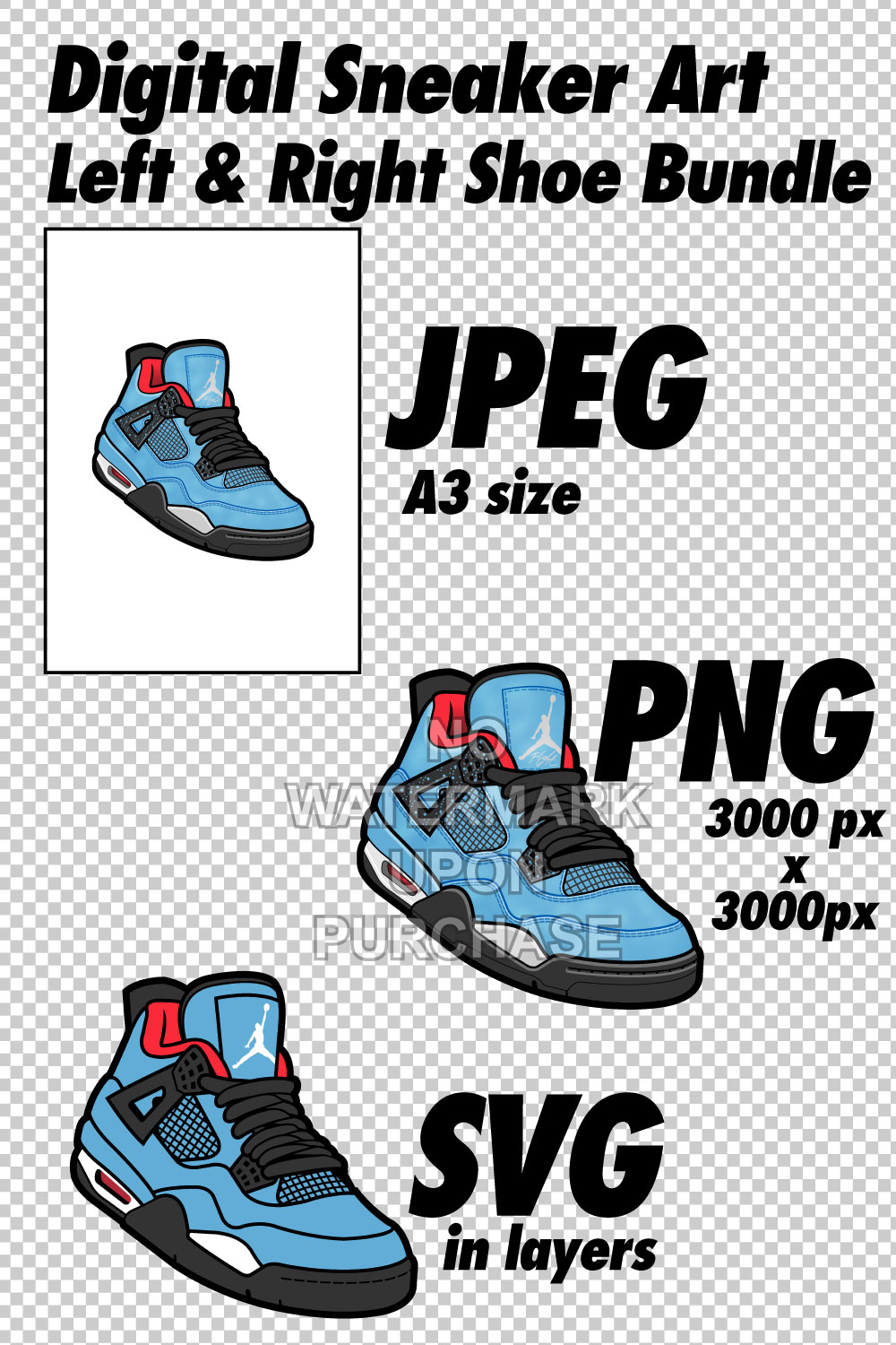 Air Jordan 4 Travis Scott JPEG PNG SVG Sneaker Art Right & Left Shoe Bundle pinterest preview image.