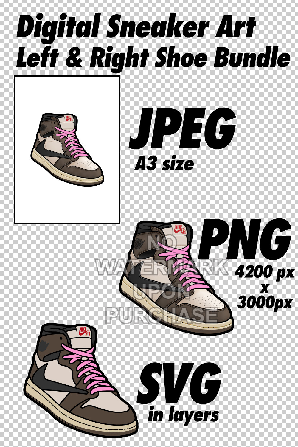 Air Jordan 1 Travis Scott JPEG PNG SVG right & left shoe bundle pinterest preview image.