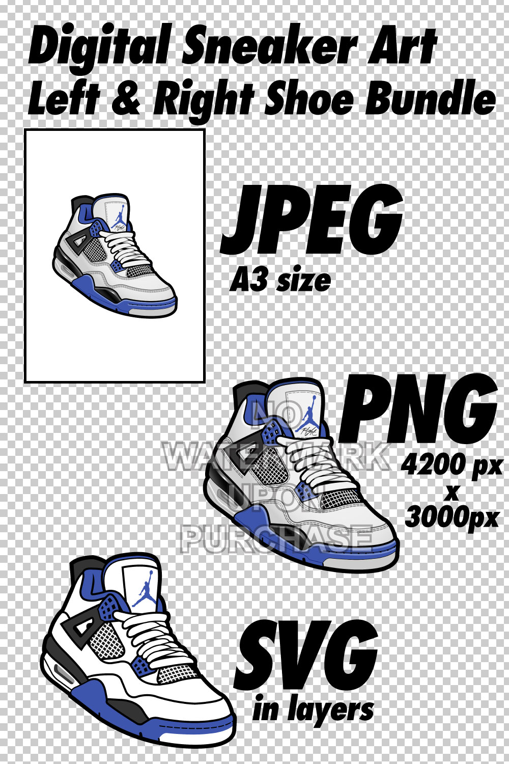 Air Jordan 4 Motorsports JPEG PNG SVG Left & Right shoe bundle digital download pinterest preview image.