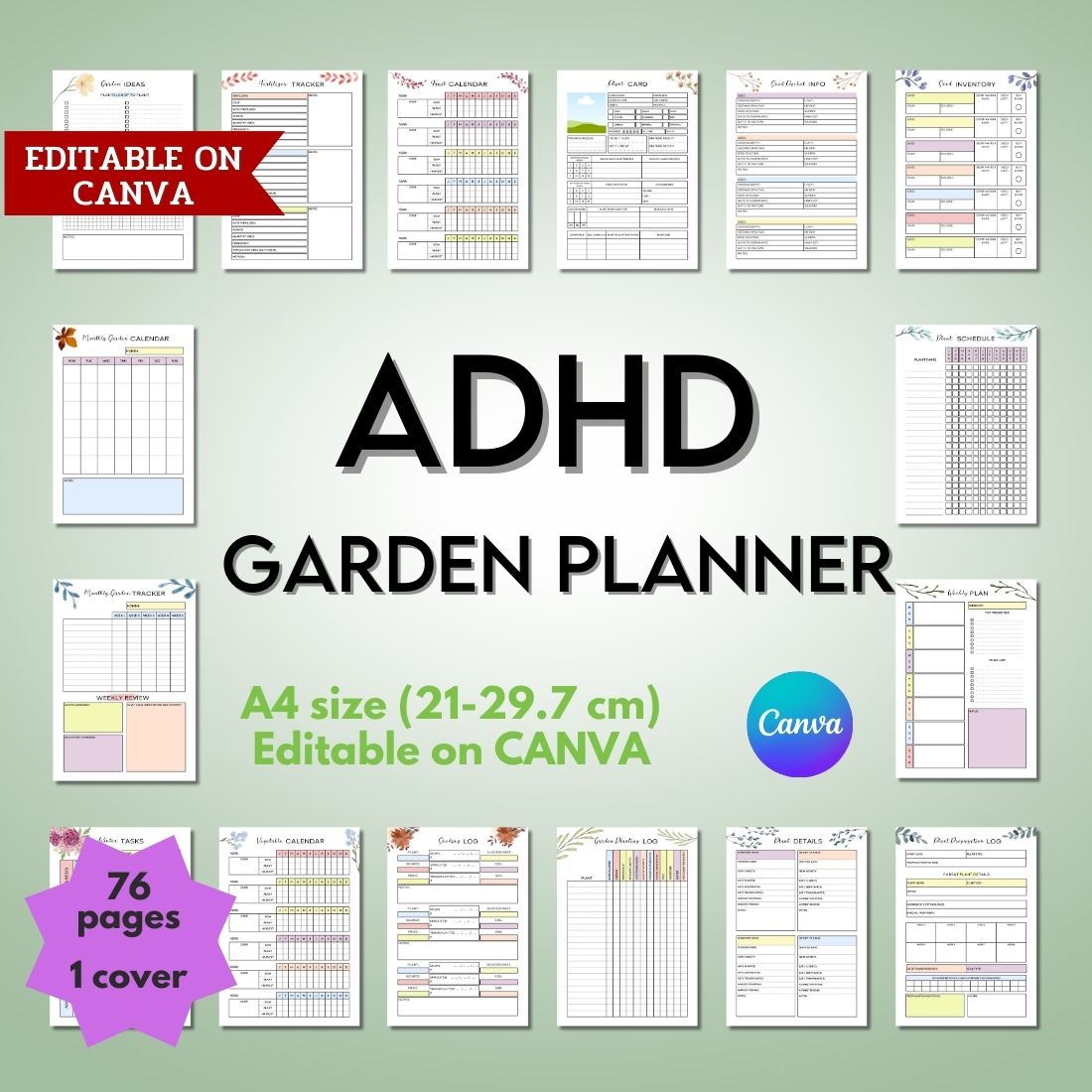 ADHD Garden Planner - Canva Template cover image.