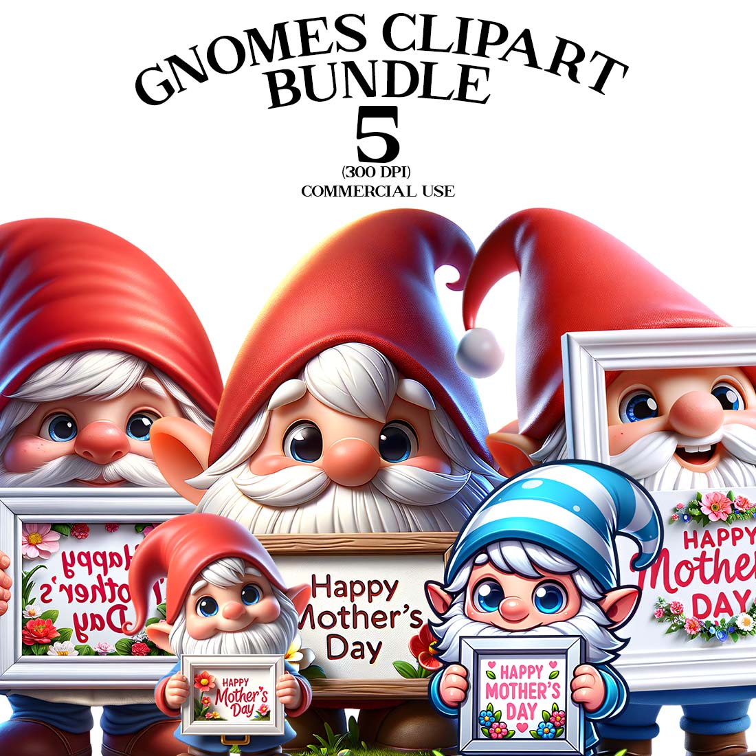 Mothers Day Gnome Clipart Bundle | Clipart Bundle cover image.