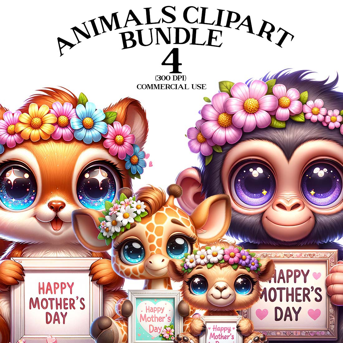 Mothers Day Animals Clipart Bundle | Clipart Bundle preview image.