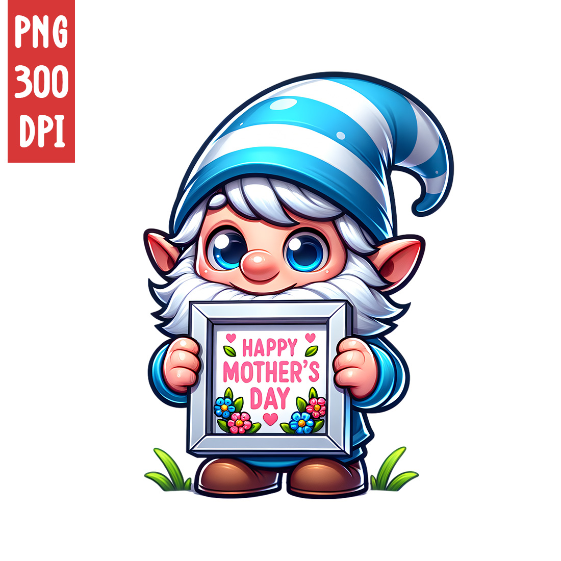 Mother's Day Clipart | Cute Gnome with frame clipart | PNG preview image.