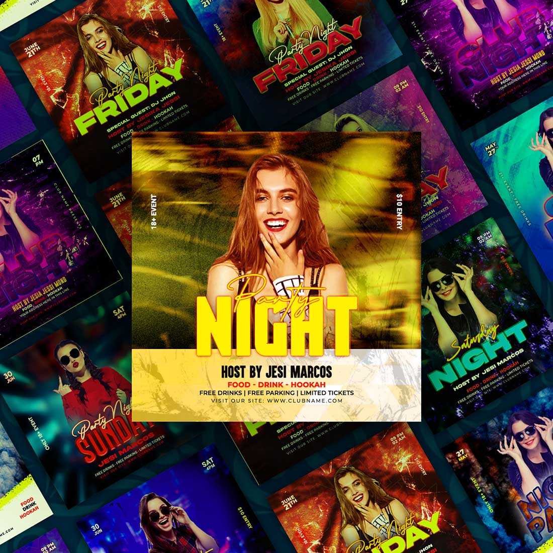 Night Party Social Promotional Template preview image.