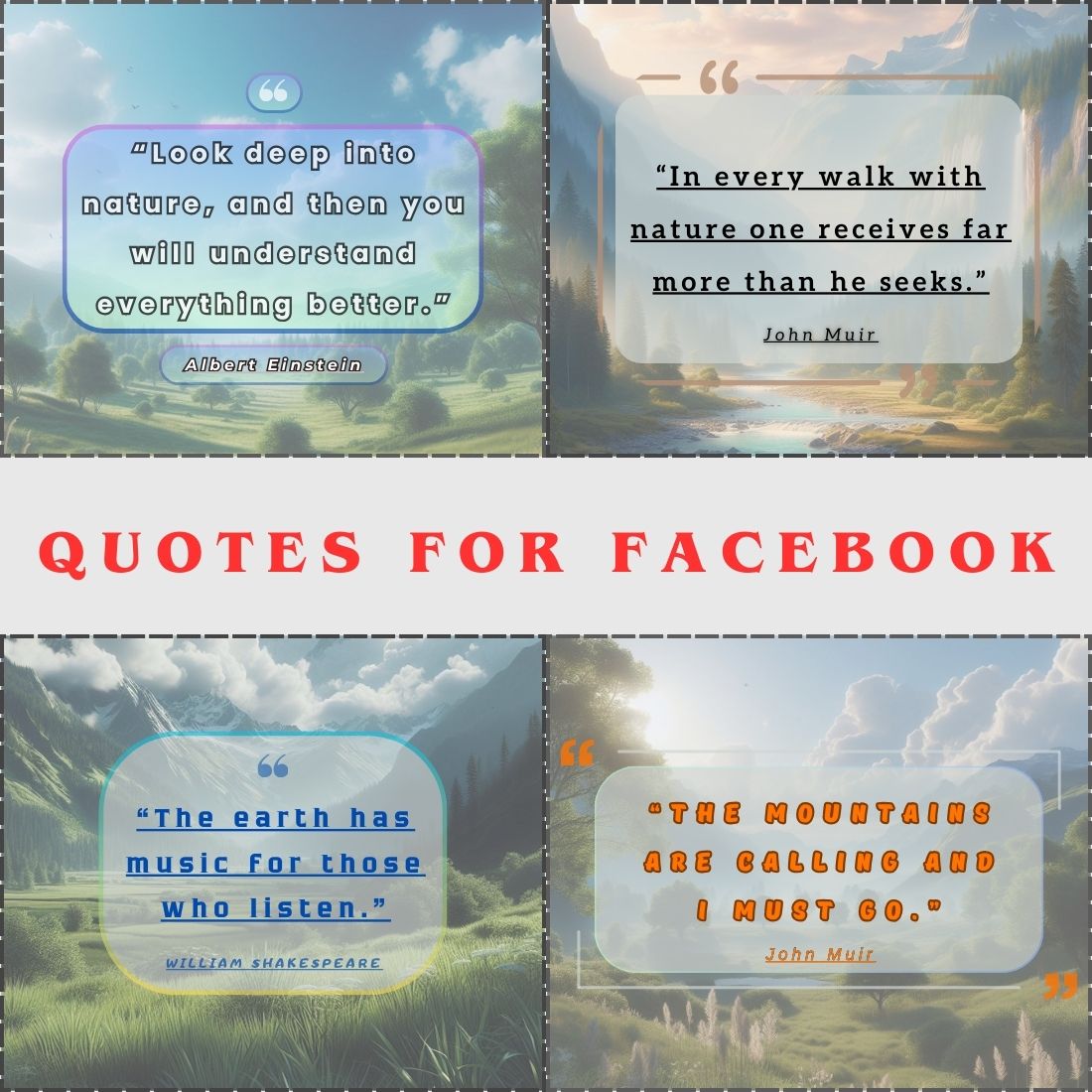 Quotes for Facebook Set of 15 nature posts for Facebook cover image.