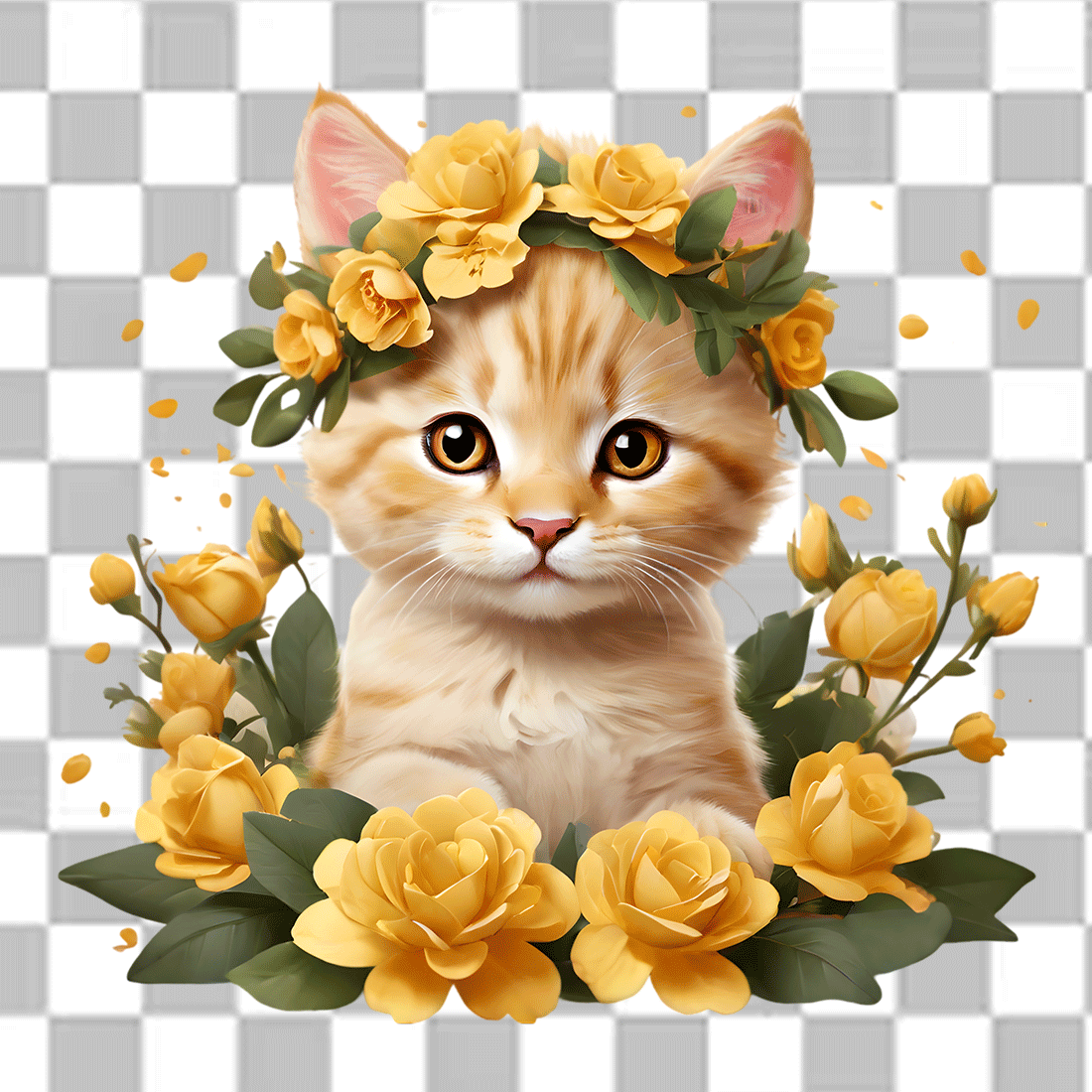 Floral Realistic Cat Clipart preview image.