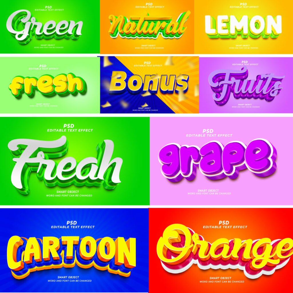 Fruits PSD bundle 3D editable text effect - MasterBundles