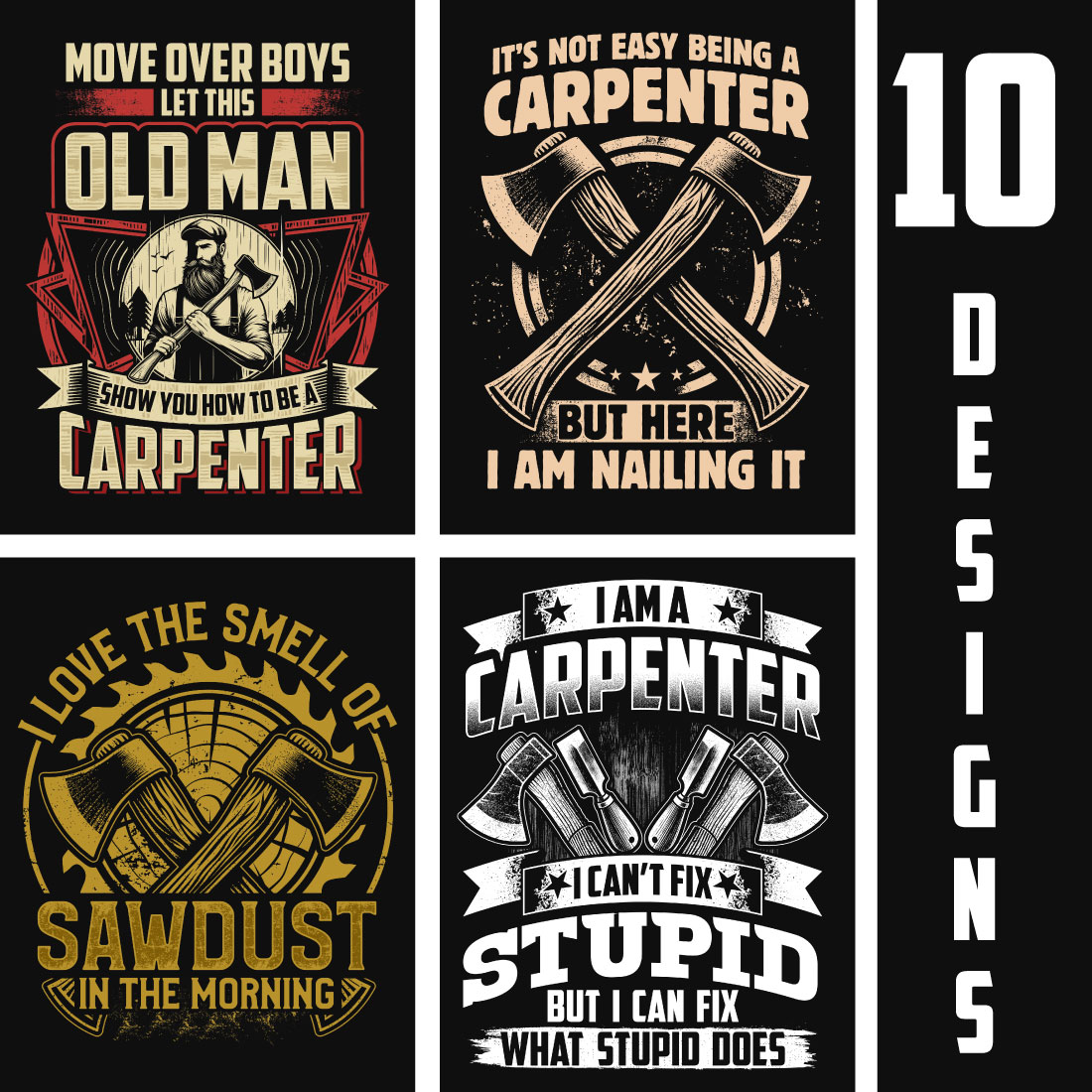 Premium carpenter t shirt design bundle cover image.