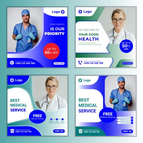 Medical and Healthcare Social Media Posts Design Template cover image.