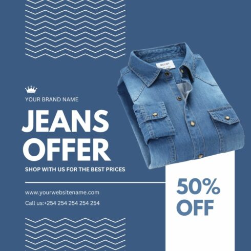 1 Instagram sized Canva Jeans Offer Design Template Bundle – $4 cover image.