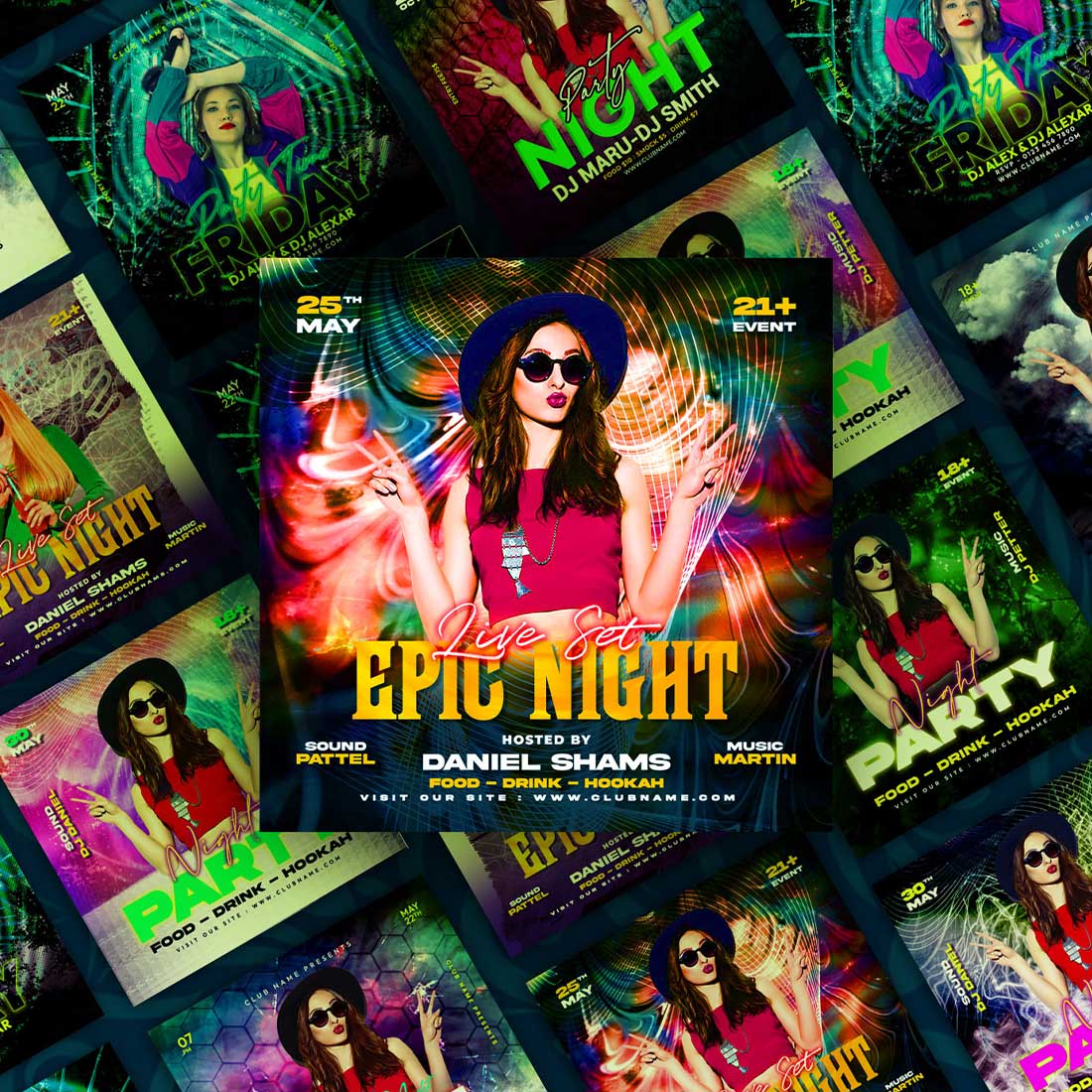 Night Party Social Media Promotional Template preview image.