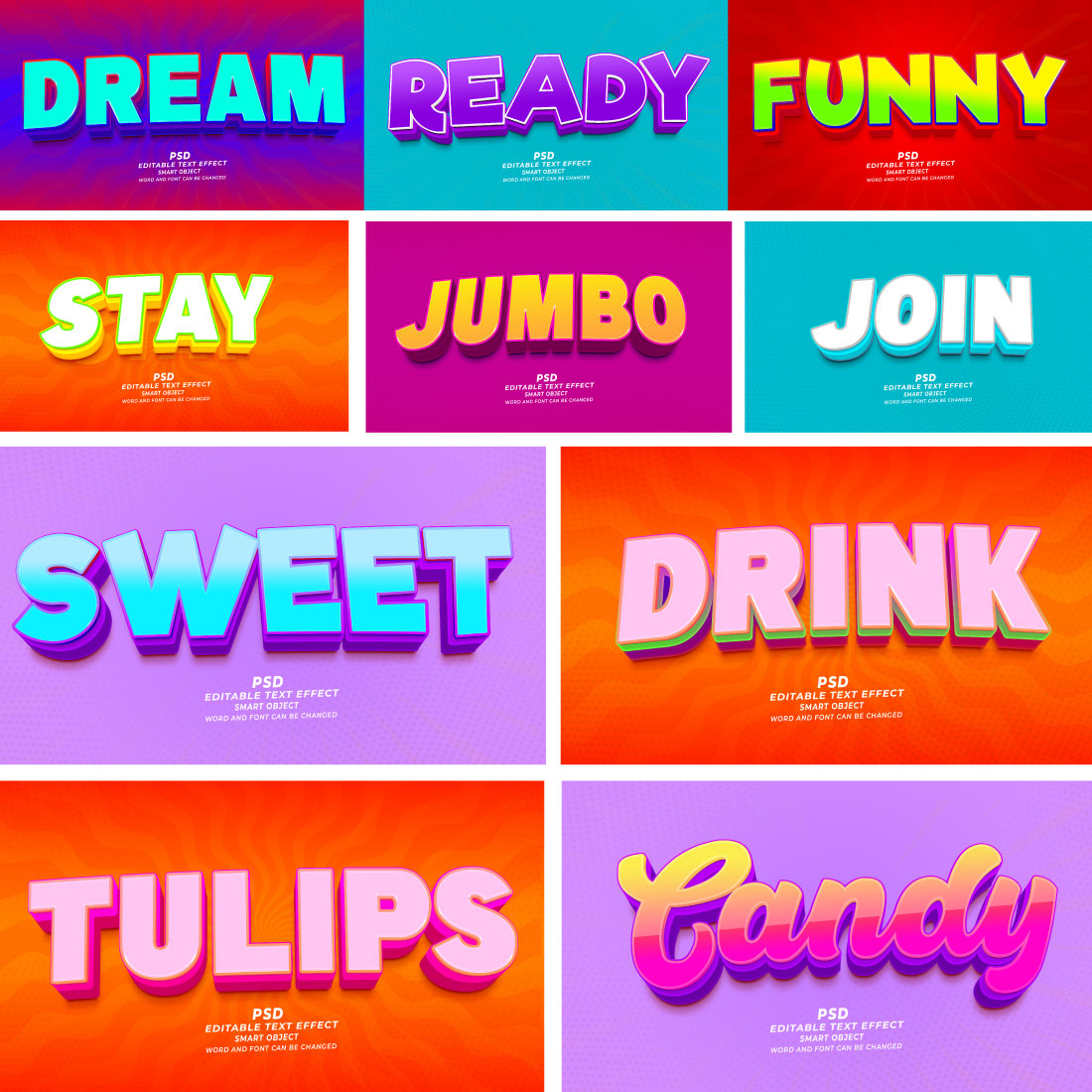 Sweet and fruit PSD bundle 3D editable text effect cover image.