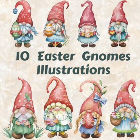 10 Easter Gnomes Illustrations Bundle cover image.