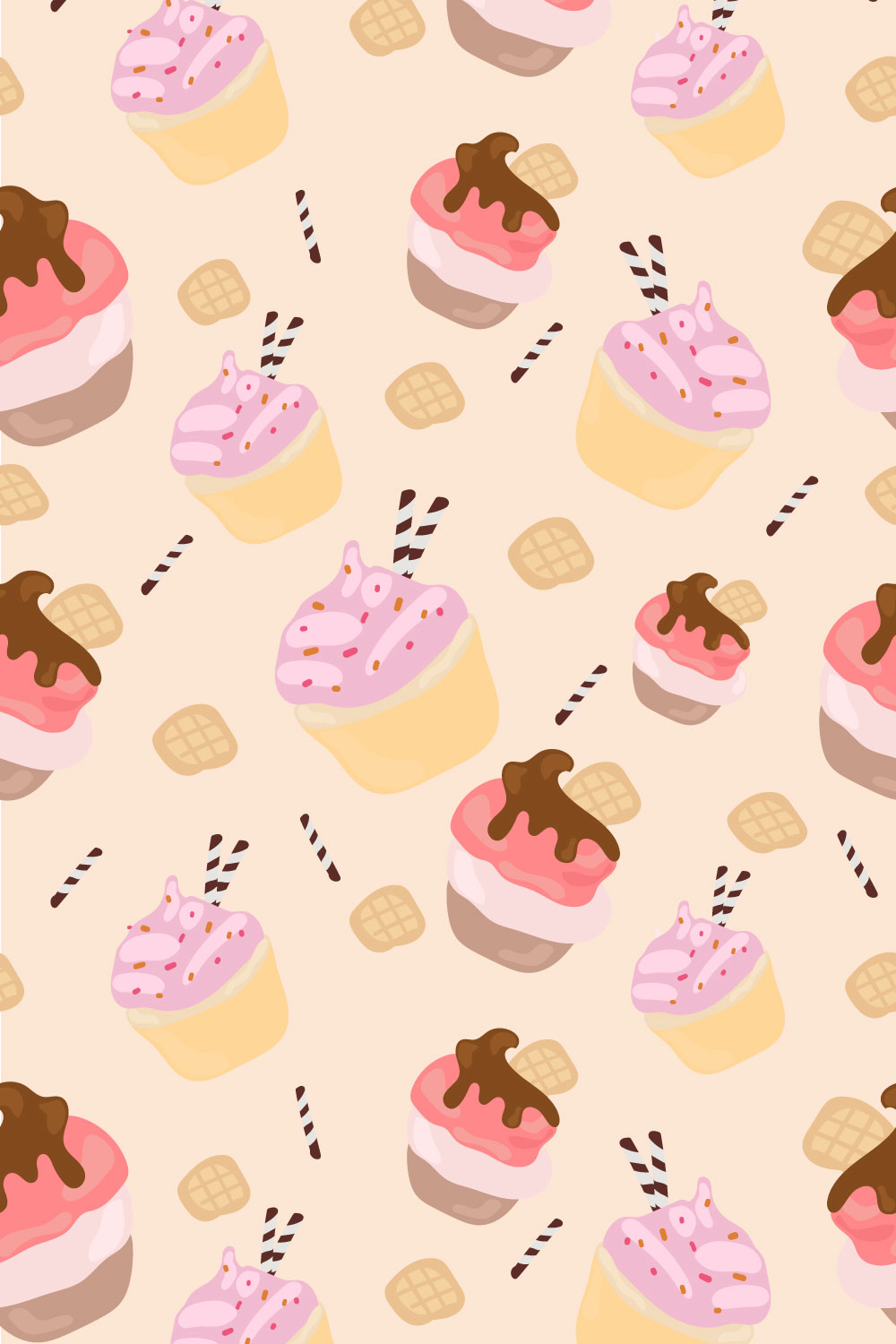 Waffle Cupcake Seamless Pattern pinterest preview image.
