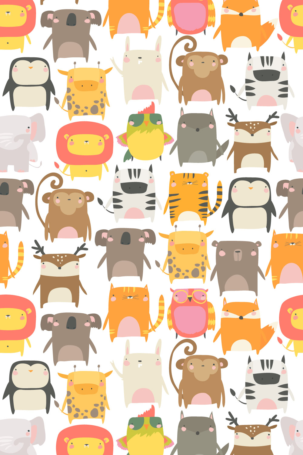 Seamless Pattern with Cute Animals pinterest preview image.