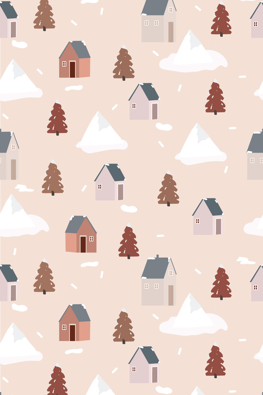 Winter House Seamless Pattern pinterest preview image.
