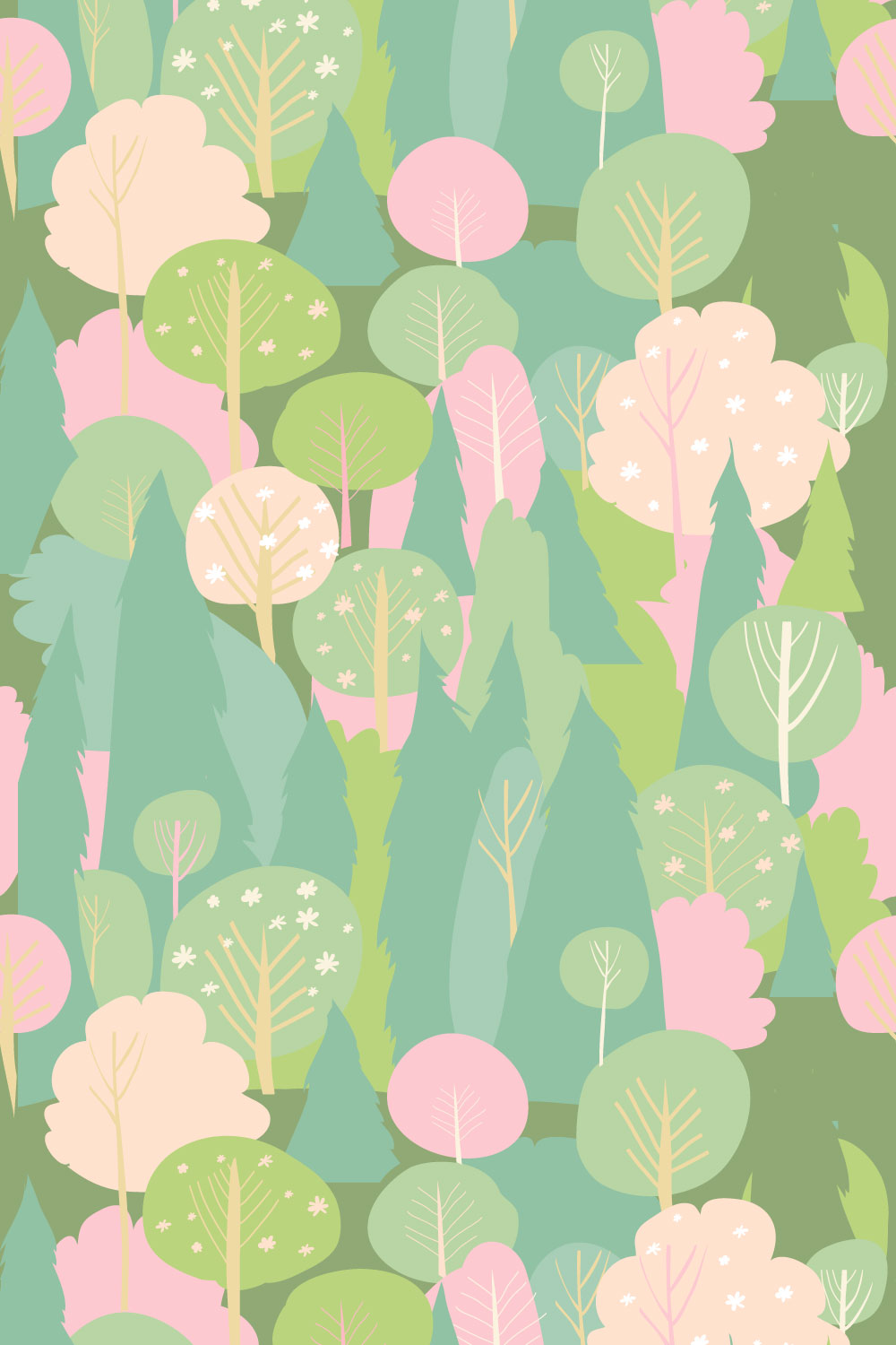 Seamless Vector Blossom Forest Pattern pinterest preview image.