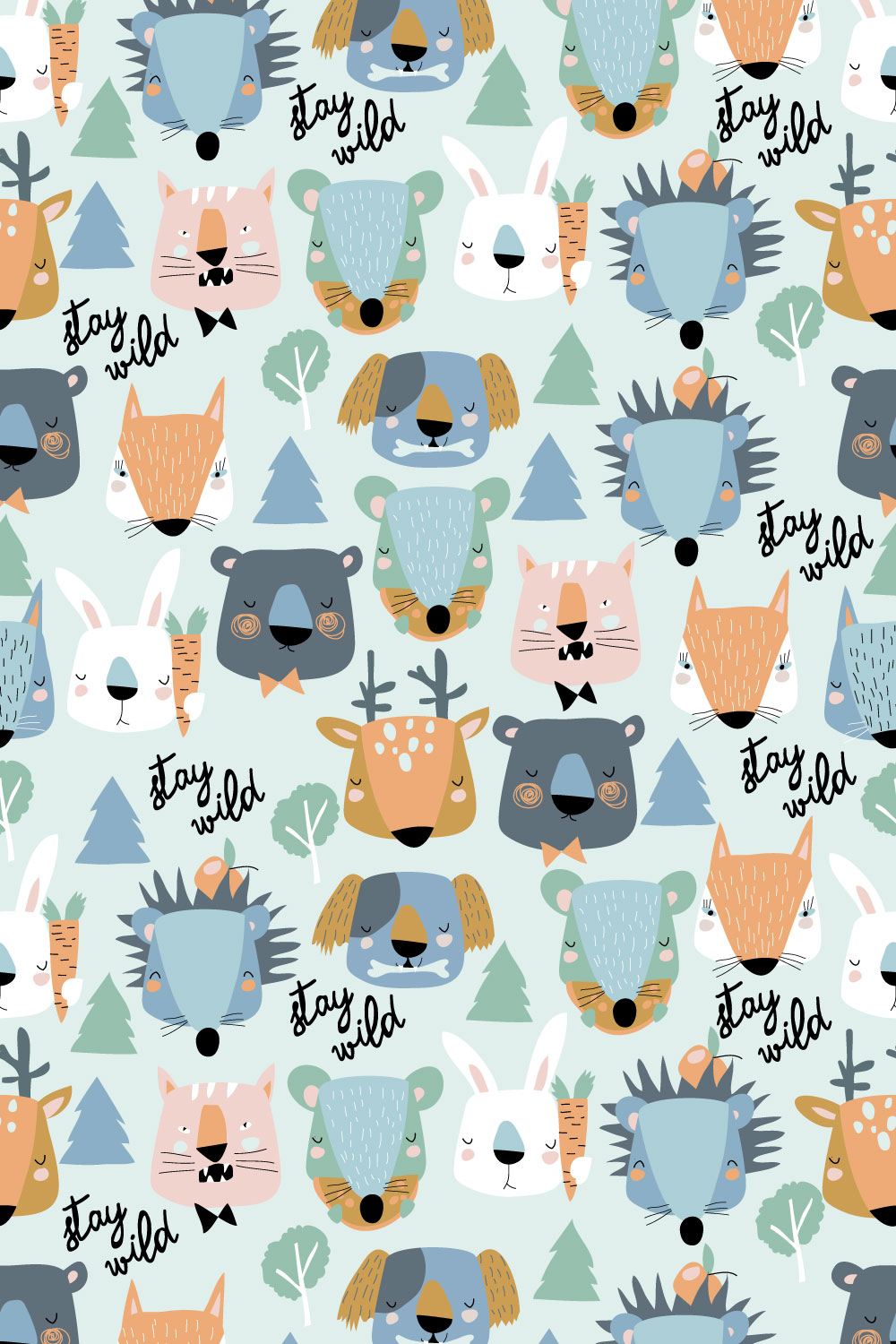 Seamless Pattern of Cute Animals Heads pinterest preview image.