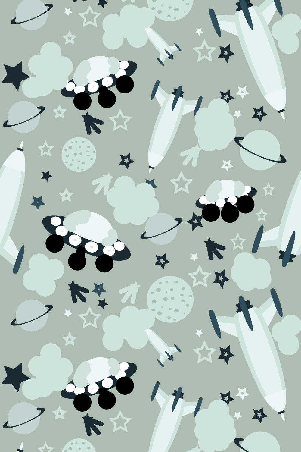 Spaceship Seamless Pattern pinterest preview image.