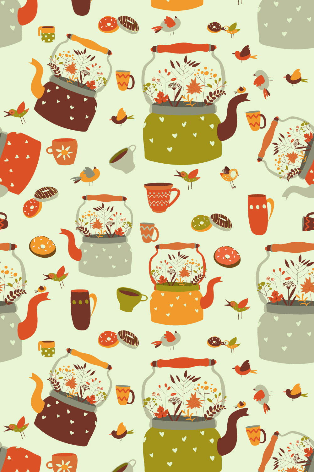 Seamless Pattern Background with Tea pinterest preview image.