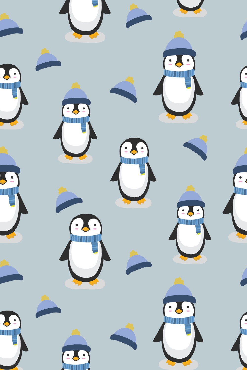 Winter Penguin Seamless Pattern pinterest preview image.