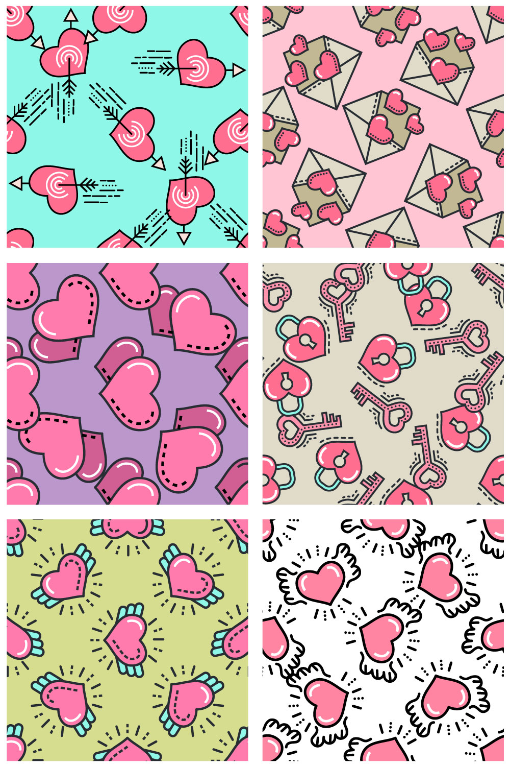 Valentine Seamless Patterns pinterest preview image.