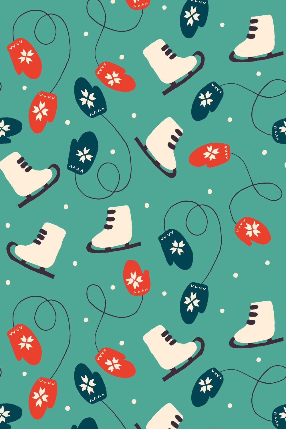 Skates and Mittens Greeting Card and Pattern pinterest preview image.