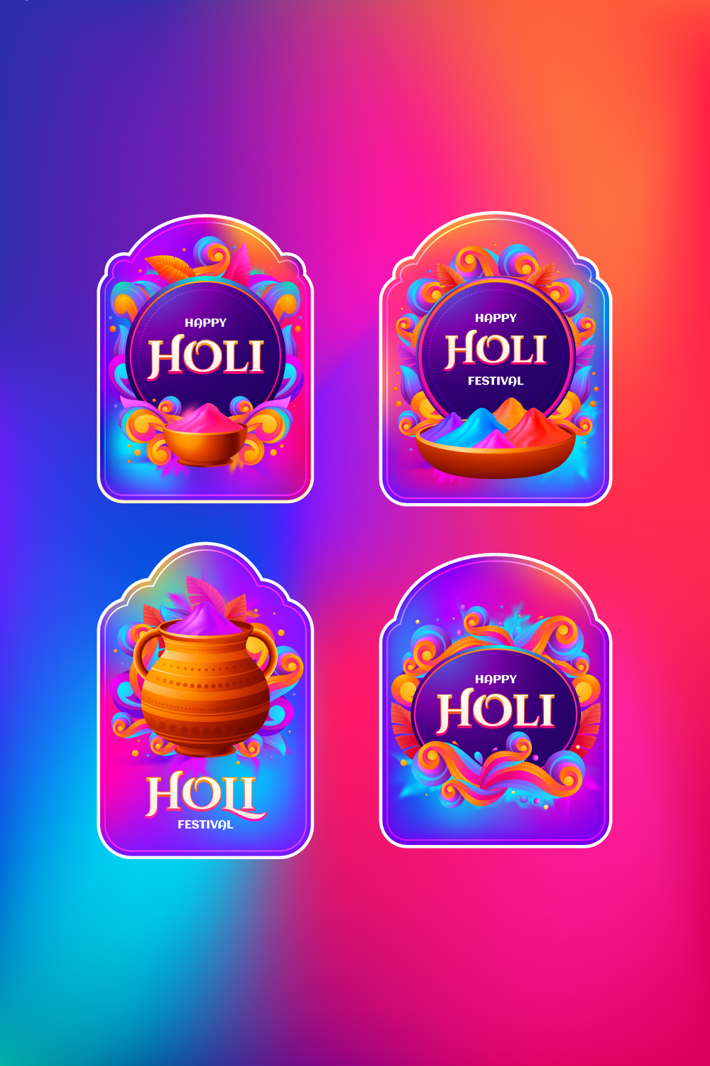 Holi festival labels with a gradient-style twist pinterest preview image.