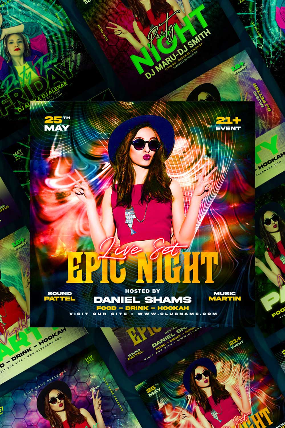 Night Party Social Media Promotional Template pinterest preview image.