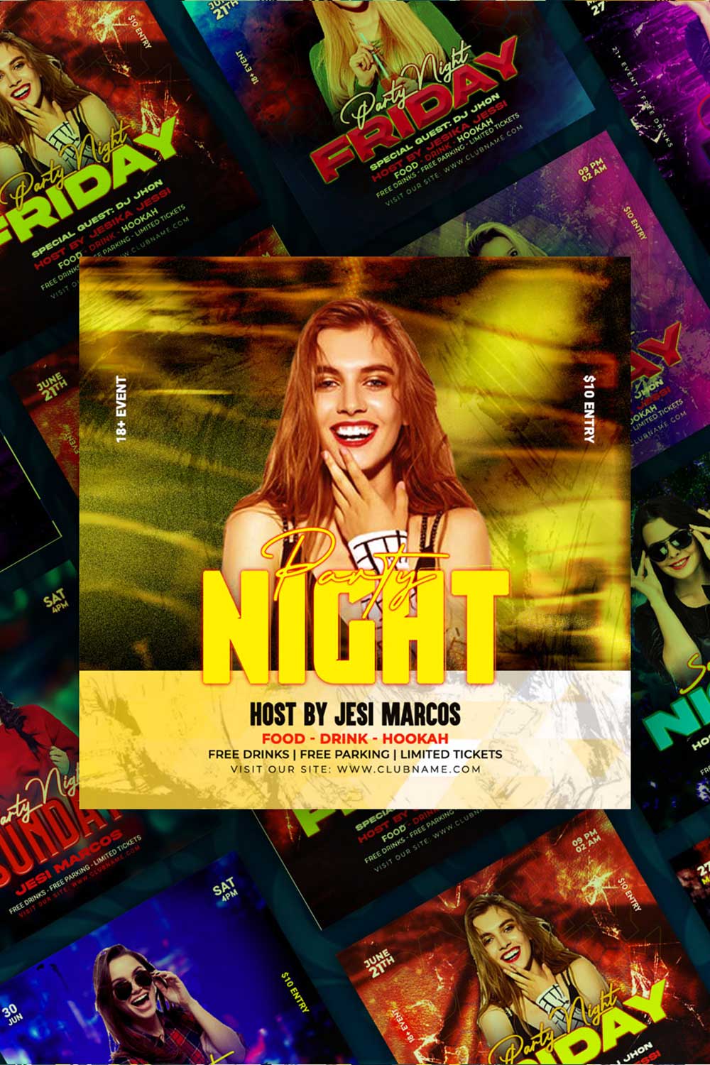 Night Party Social Promotional Template pinterest preview image.