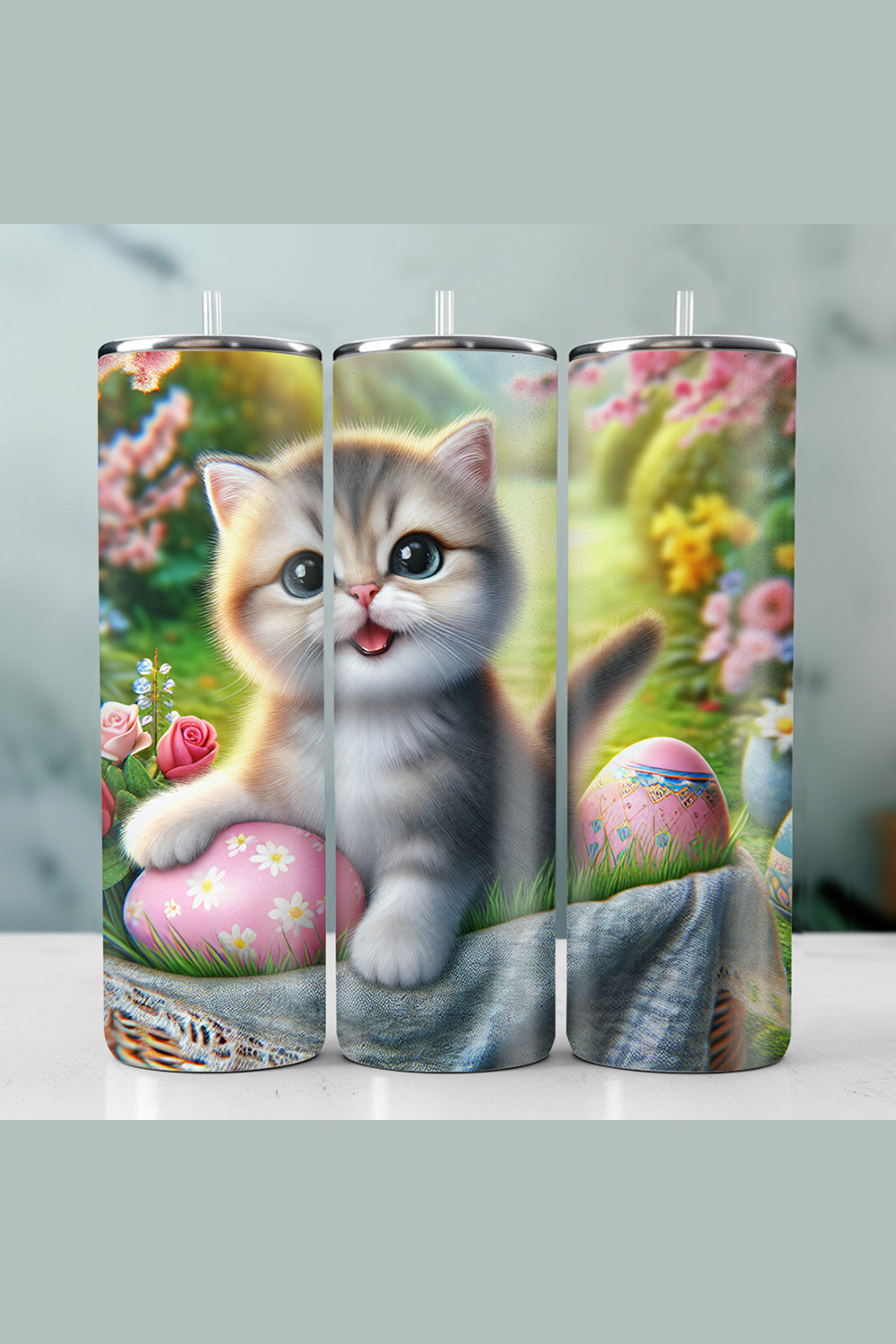 Cat Tumbler Wrap | 20oz Tumbler | Tumbler PNG | Easter pinterest preview image.